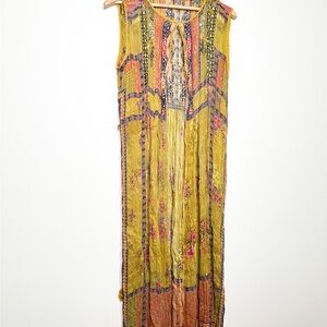 Vintage Sheer Floral / Yellow Sleeveless Coverup